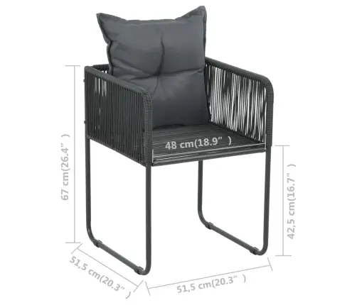 9-Osaline Aiamööblikomplekt, Pvc-Rotang, Must