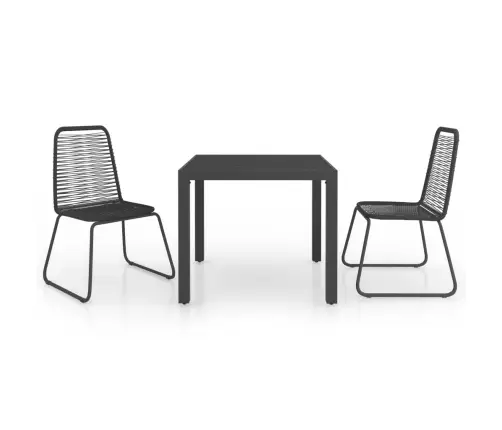 3-Osaline Aiamööblikomplekt, Pvc-Rotang, Must