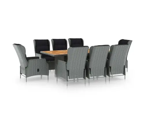 9-Osaline Aiamööblikomplekt Patjadega, Polürotang, Helehall