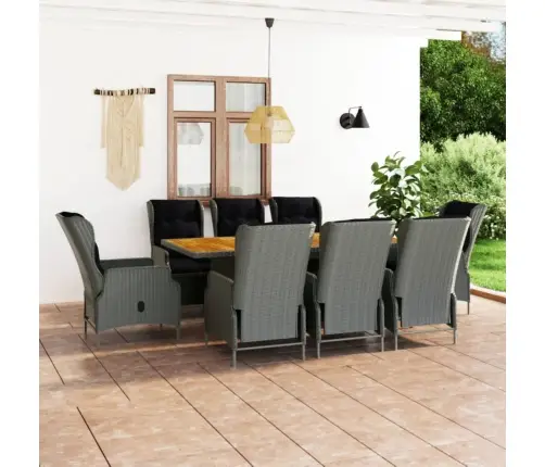 9-Osaline Aiamööblikomplekt Patjadega, Polürotang, Helehall
