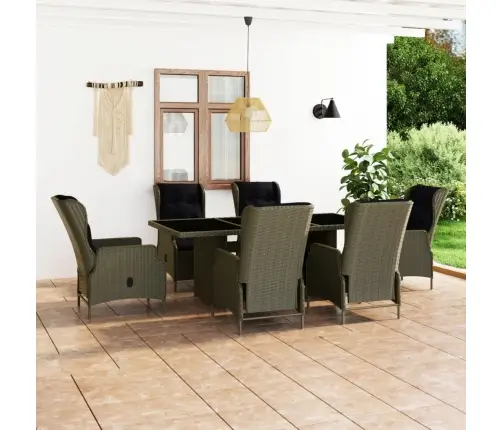 7-Osaline Aiamööblikomplekt Patjadega, Polürotang, Pruun