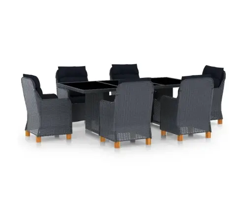 7-Osaline Aiamööblikomplekt Patjadega, Polürotang, Tumehall