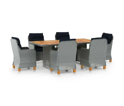 7-Osaline Aiamööblikomplekt Patjadega, Polürotang, Helehall