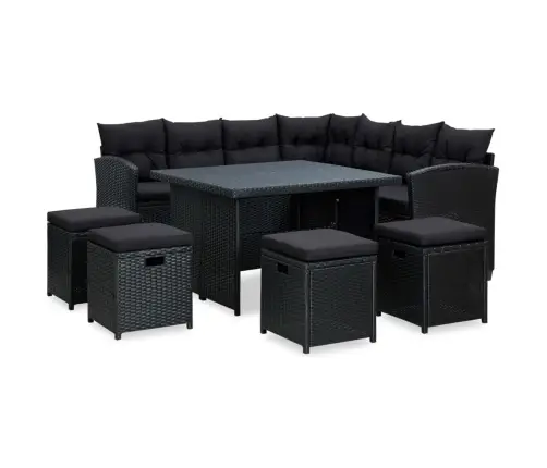 6-Osaline Aiamööblikomplekt Patjadega, Polürotang, Must