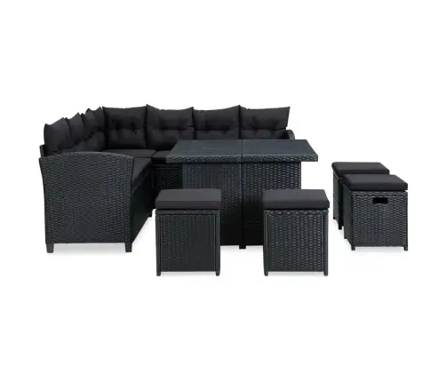 6-Osaline Aiamööblikomplekt Patjadega, Polürotang, Must