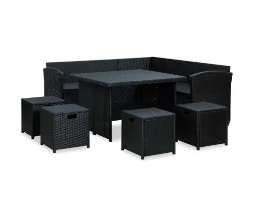 6-Osaline Aiamööblikomplekt Patjadega, Polürotang, Must