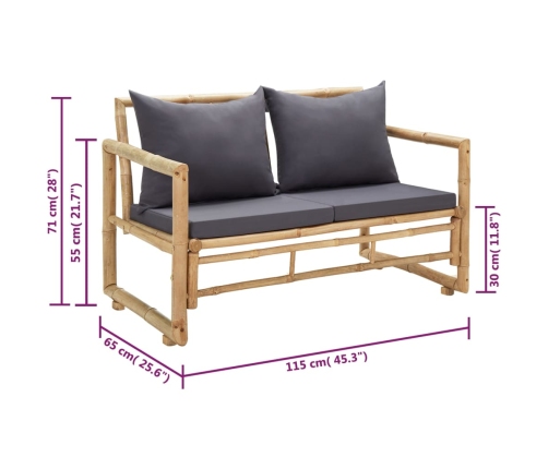 Dārza Sols Ar Spilveniem, 115 Cm, Bambuss Vidaxl