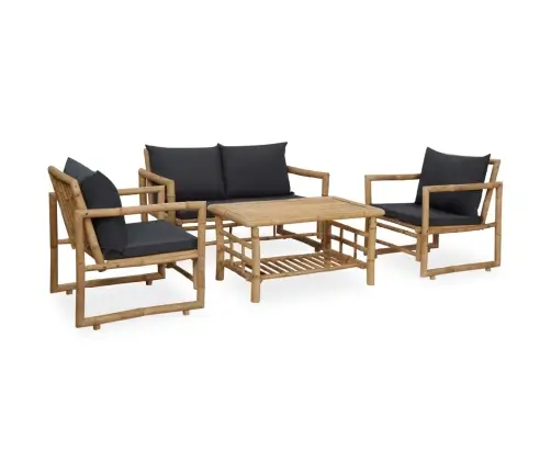 4-Osaline Aiamööbli Komplekt Patjadega, Bambus