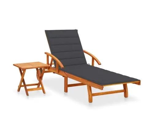 Dārza Sauļošanās Zvilnis Ar Matraci Un Galdiņu, Akācijas Koks Vidaxl