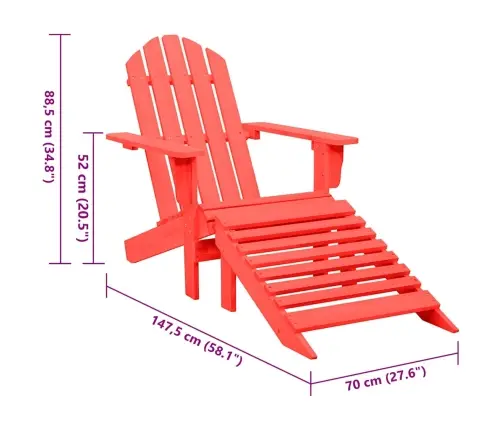Dārza Krēsls Ar Kāju Balstu, Egles Masīvkoks, Sarkans Vidaxl