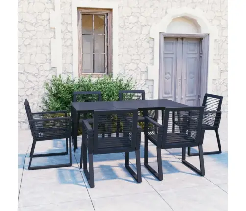 7-Daļīgs Dārza Mēbeļu Komplekts, Pvc Rotangpalma, Melns Vidaxl