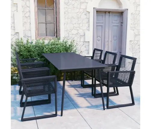 7-Daļīgs Dārza Mēbeļu Komplekts, Pvc Rotangpalma, Melns Vidaxl