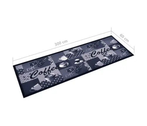 Virtuvės Kilimas, Mėlynas, 60X300cm Plaunamas, Užrašai Coffee