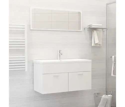 2-Osaline Vannitoamööbli Komplekt, Valge, Tehispuit