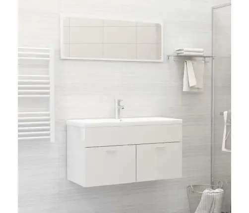 2-Osaline Vannitoamööblikomplekt, Kõrgläikega Valge, Tehispuit