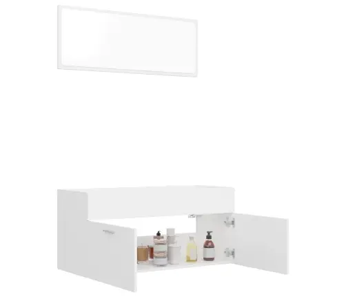 2-Osaline Vannitoamööbli Komplekt, Valge, Tehispuit