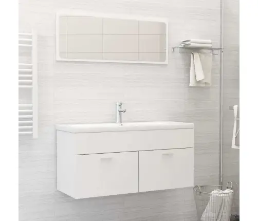 2-Osaline Vannitoamööbli Komplekt, Valge, Tehispuit