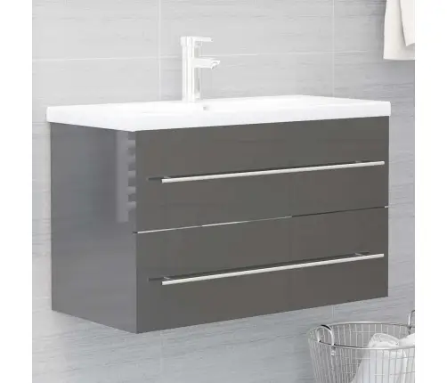 2-Osaline Vannitoamööbel, Kõrgläikega Hall, Puitlaastplaat