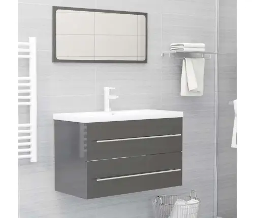 2-Osaline Vannitoamööbel, Kõrgläikega Hall, Puitlaastplaat