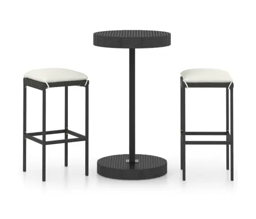 3-Osaline Aiamööblikomplekt Patjadega, Polürotang, Must