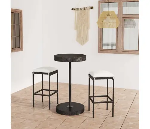 3-Osaline Aiamööblikomplekt Patjadega, Polürotang, Must