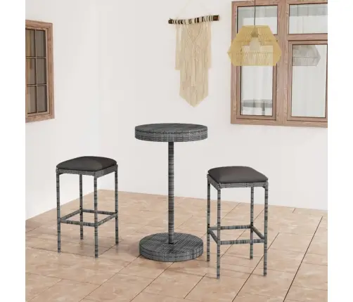 3-Daļīgs Dārza Bāra Mēbeļu Komplekts, Matrači, Pe Rotangpalma Vidaxl