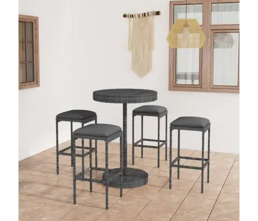 5-Daļīgs Dārza Bāra Mēbeļu Komplekts, Matrači, Pe Rotangpalma Vidaxl