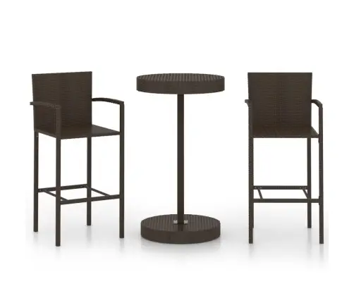 Sodo Baro Baldų Komplektas, 3 Dalių, Rudas, Poliratanas