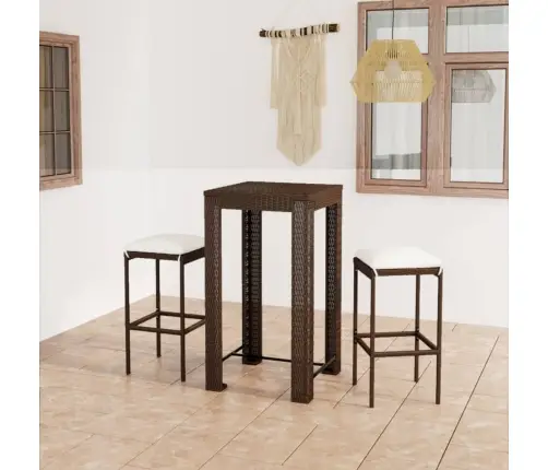 3-Daļīgs Dārza Bāra Mēbeļu Komplekts, Matrači, Pe Rotangpalma Vidaxl