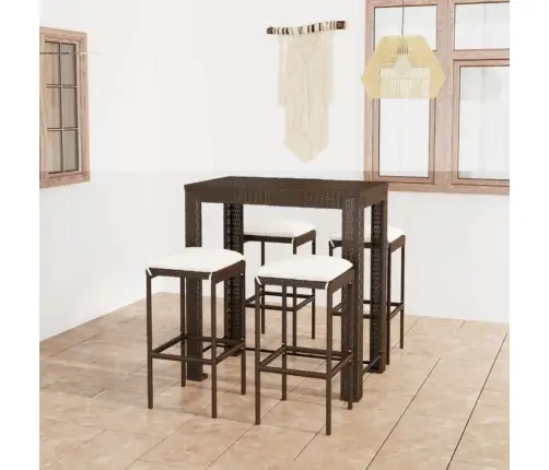 5-Osaline Aiabaari Komplekt Patjadega, Polürotang, Pruun