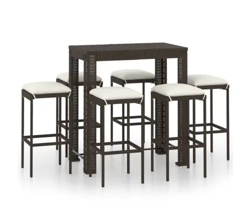 7-Daļīgs Dārza Bāra Mēbeļu Komplekts, Matrači, Pe Rotangpalma Vidaxl