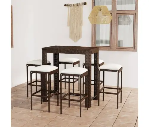 7-Daļīgs Dārza Bāra Mēbeļu Komplekts, Matrači, Pe Rotangpalma Vidaxl