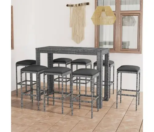 Sodo Komplektas Su Pagalvėlėmis, 9 Dalių, Pilkas, Poliratanas