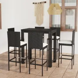Lauko Komplektas Su Pagalvėlėmis, 7 Dalių, Juodas, Poliratanas