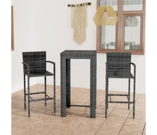 3-Daļīgs Āra Bāra Mēbeļu Komplekts, Pelēka Pe Rotangpalma Vidaxl