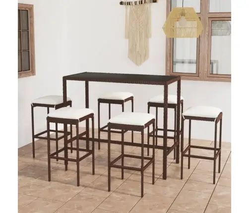 7-Daļīgs Dārza Mēbeļu Komplekts Ar Matračiem, Pe Rotangpalma Vidaxl