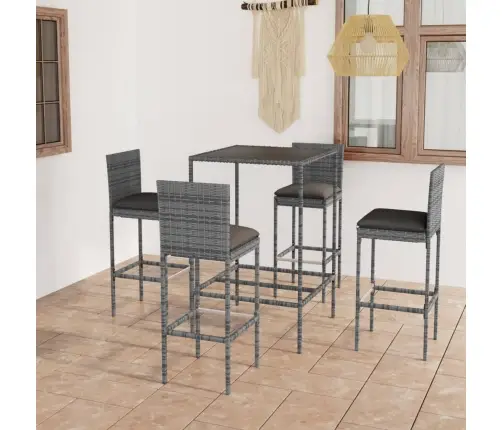 Sodo Komplektas Su Pagalvėlėmis, 5 Dalių, Pilkas, Poliratanas