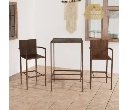 3-Daļīgs Dārza Bāra Mēbeļu Komplekts, Brūna Pe Rotangpalma Vidaxl