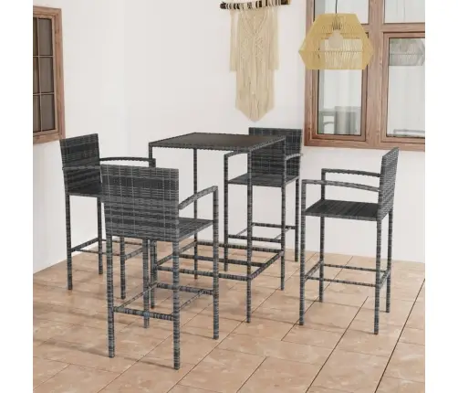 5-Daļīgs Dārza Bāra Mēbeļu Komplekts, Pelēka Pe Rotangpalma Vidaxl