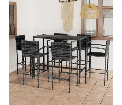 7-Daļīgs Dārza Bāra Mēbeļu Komplekts, Pelēka Pe Rotangpalma Vidaxl