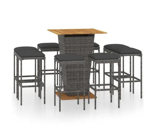 9-Daļīgs Dārza Bāra Mēbeļu Komplekts, Pelēka Pe Rotangpalma Vidaxl