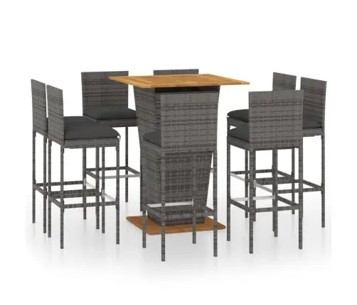 9-Daļīgs Dārza Bāra Mēbeļu Komplekts, Pelēka Pe Rotangpalma Vidaxl