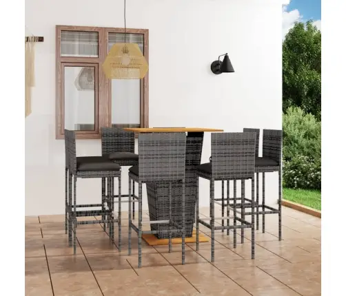 9-Daļīgs Dārza Bāra Mēbeļu Komplekts, Pelēka Pe Rotangpalma Vidaxl