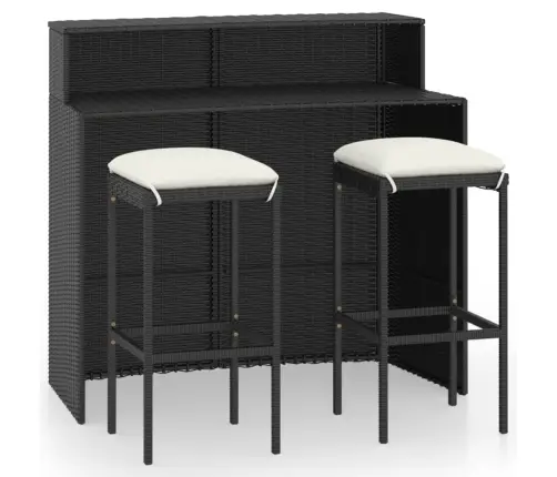 3-Daļīgs Dārza Mēbeļu Komplekts Ar Matračiem, Melns Vidaxl