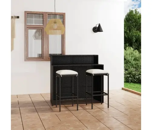 3-Daļīgs Dārza Mēbeļu Komplekts Ar Matračiem, Melns Vidaxl