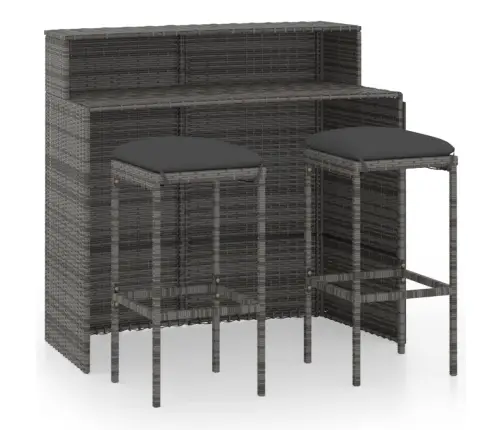 3-Daļīgs Dārza Bāra Mēbeļu Komplekts Ar Matračiem, Pelēks Vidaxl