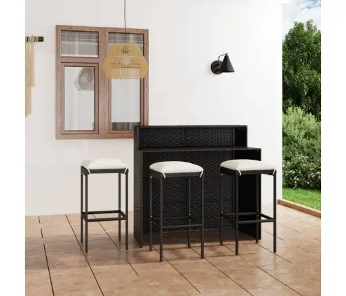 4-Daļīgs Dārza Bāra Mēbeļu Komplekts Ar Matračiem, Melns Vidaxl