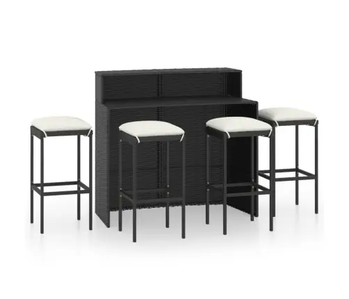 5-Daļīgs Dārza Bāra Mēbeļu Komplekts Ar Matračiem, Melns Vidaxl