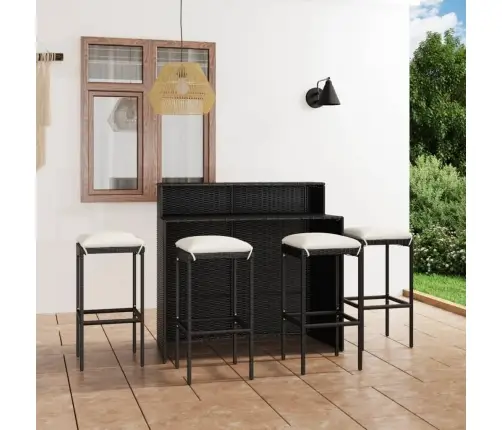 5-Daļīgs Dārza Bāra Mēbeļu Komplekts Ar Matračiem, Melns Vidaxl
