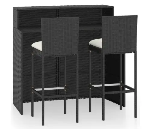 3-Daļīgs Dārza Bāra Mēbeļu Komplekts Ar Matračiem, Melns Vidaxl